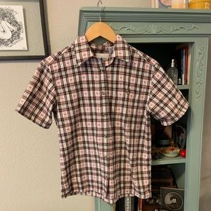 Vintage Bobbie Brooks Heart Plaid Flannel Short Sleeve Button Up Size S